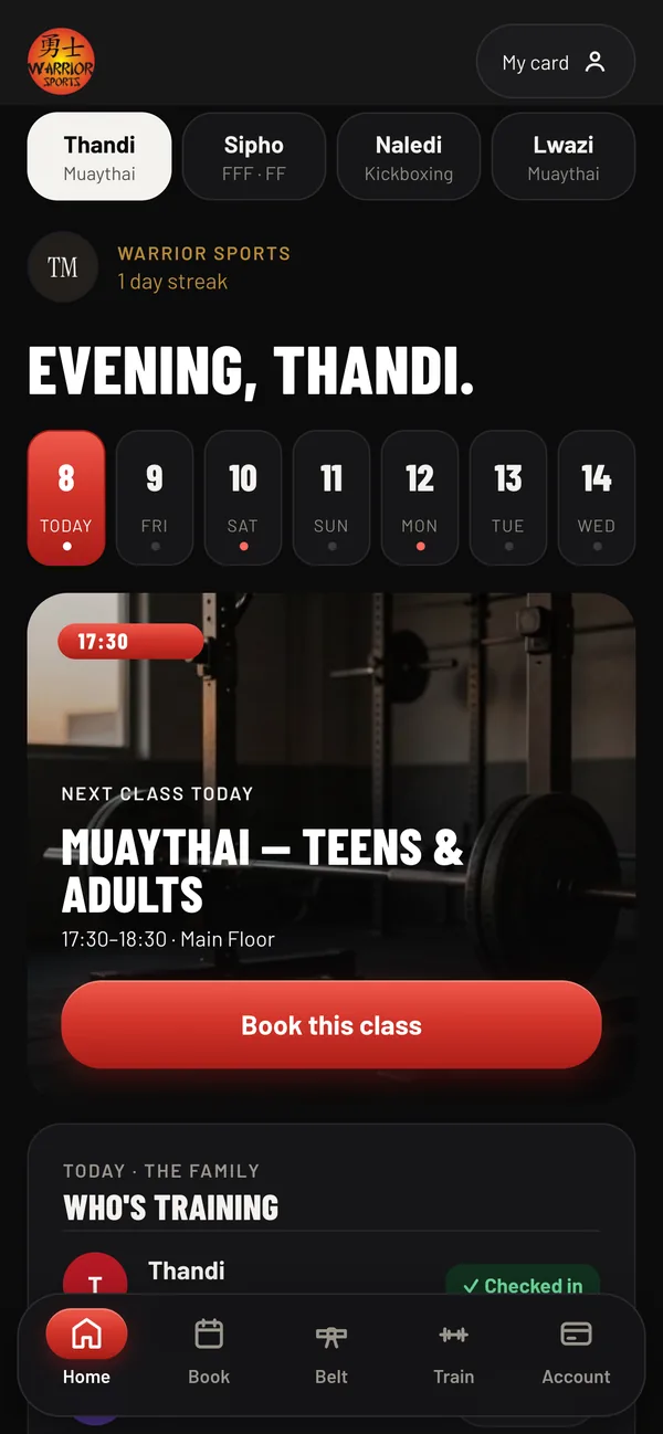 The Dojo Hub member app home screen